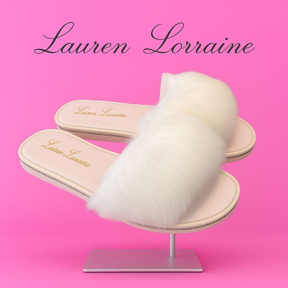 New Lauren Lorraine Women’s “Fluffy” White Slide Slippers M 8